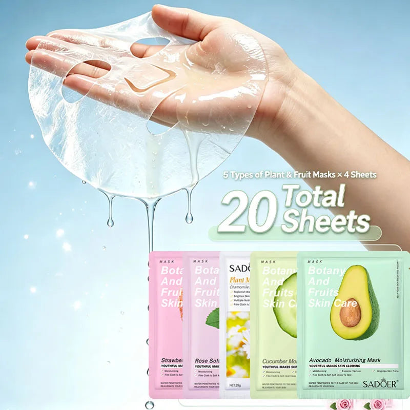 20pcs Hydrating And Moisturizing Face Masks, 5 Kinds Of Mixed Packs, Moisturizing And Hydrating, Containing Hyaluronic Acid And Vitamin C, Make Facial Skin More Delicate, Smooth, And Hydrated, Portable For Travelling/Valentines Day/Mothers Day