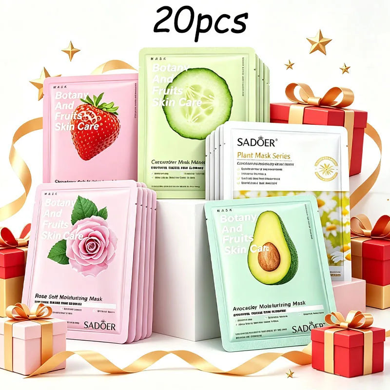 20pcs Hydrating And Moisturizing Face Masks, 5 Kinds Of Mixed Packs, Moisturizing And Hydrating, Containing Hyaluronic Acid And Vitamin C, Make Facial Skin More Delicate, Smooth, And Hydrated, Portable For Travelling/Valentines Day/Mothers Day