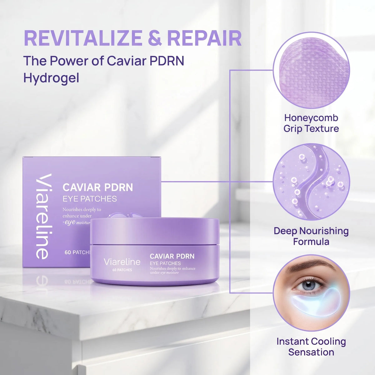2026 New Caviar Infused Hydrogel Under Eye Patches 60 Count, Dual Nourishing Complex Hydrating Daily Eye Mask for All Skin Types, For Revitalized‑Looking Under‑Eye Skin, Perfect Holiday Gift for Halloween Thanksgiving Christmas